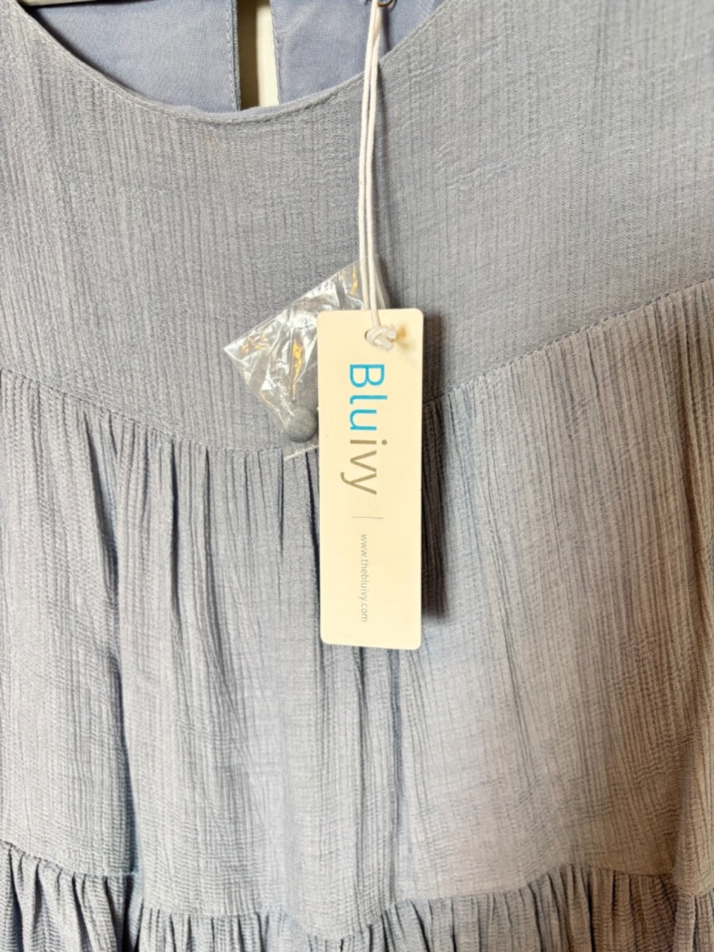 Blu Ivy Dress Tiered Ruffle Short Sleeve Small Blue NWT - Picture 8 of 12